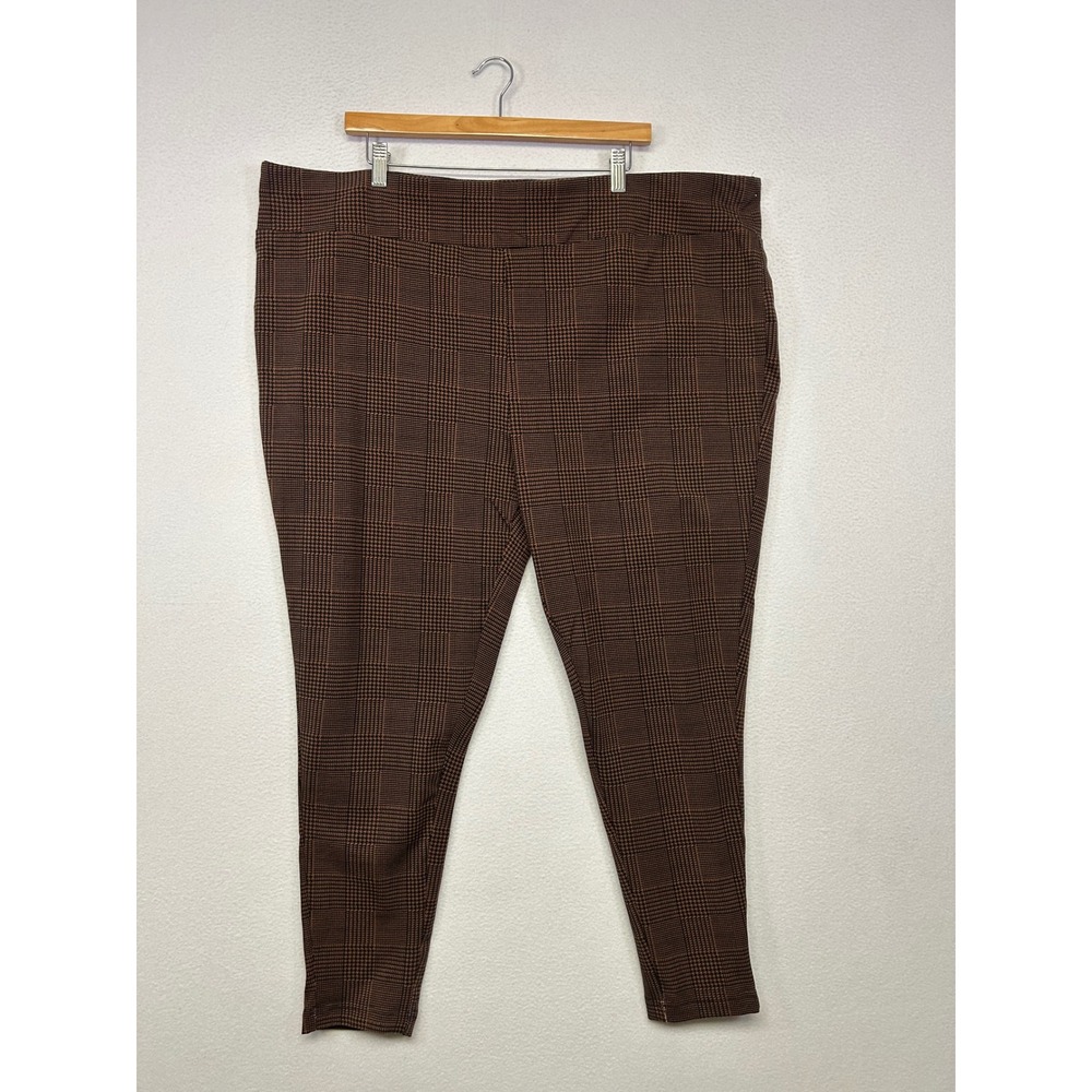 Dark Academia Terra & Sky Women 4X Brown Plaid Pull On Stretch Leggings